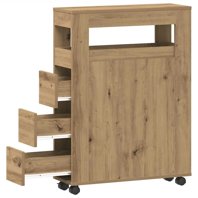 Narrow Bathroom Cabinet with Wheels Artisian Oak Engineered Wood