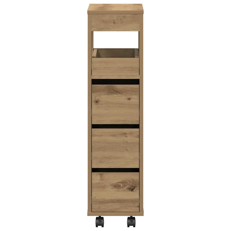 Narrow Bathroom Cabinet with Wheels Artisian Oak Engineered Wood