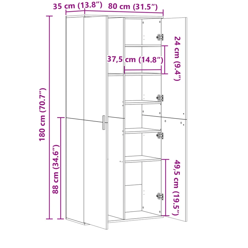 Highboard Concrete Grey 80x35x180 cm Engineered Wood
