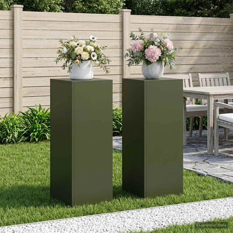 Plant Stand 2 pcs Olive Green 30 x 30 x 80 cm Steel