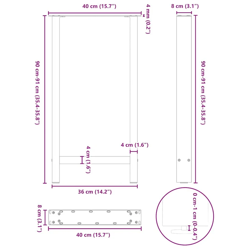 Bar Table Legs White 2 pcs 40x(90-91) cm Steel
