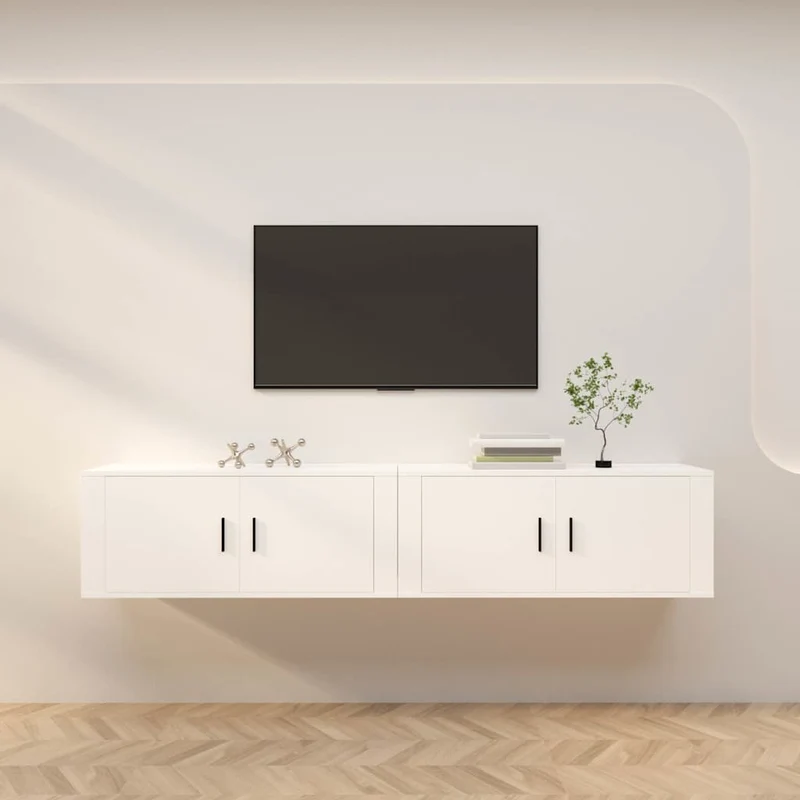 2 Piece Wall-mounted TV Cabinet Set White 100x34,5x40 cm