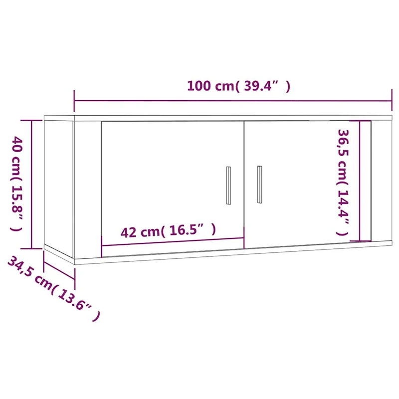 2 Piece Wall-mounted TV Cabinet Set White 100x34,5x40 cm