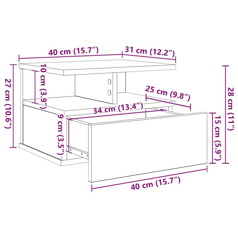 Floating Nightstand 2 pcs Artisan Oak 40 x 31 x 28 cm