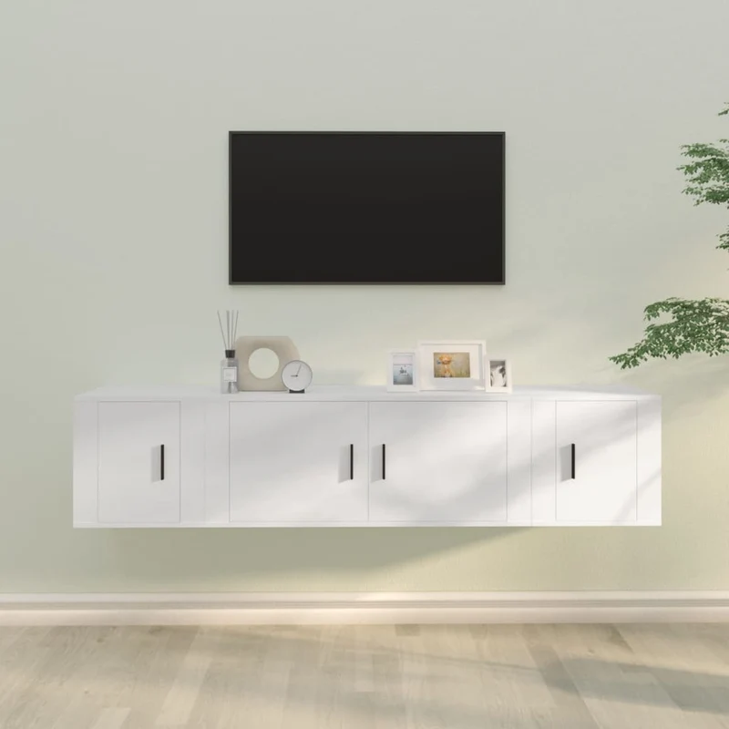 3 Piece TV Cabinet Set White Engineered Wood