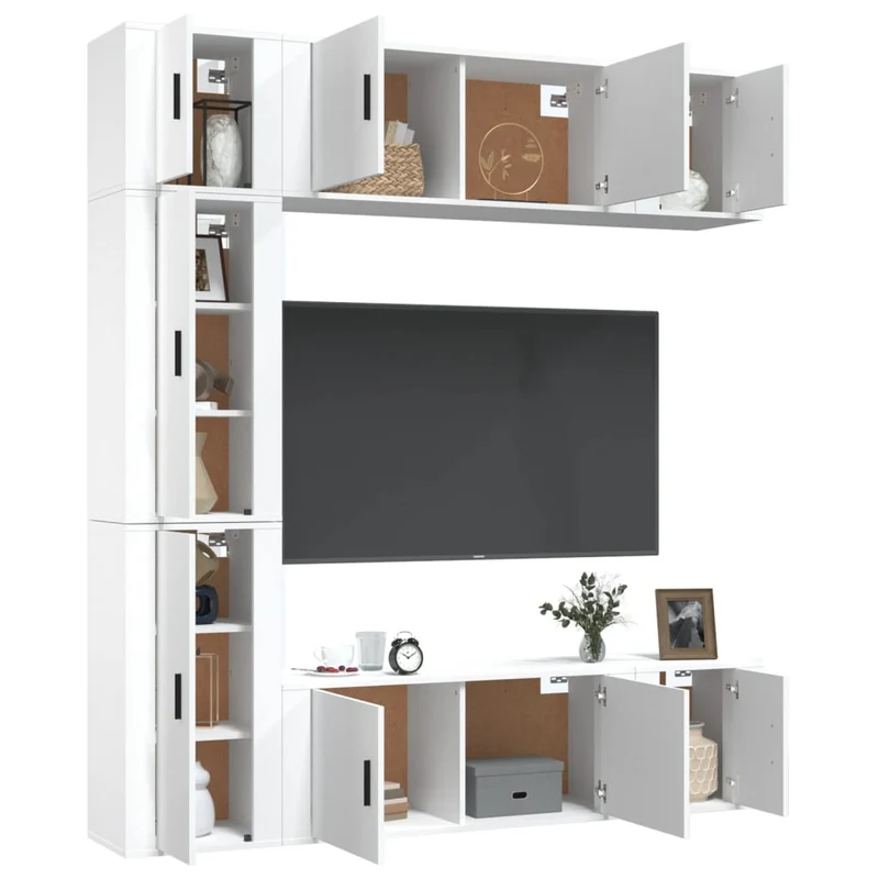 7 Piece TV Cabinet Set White Engineered Wood