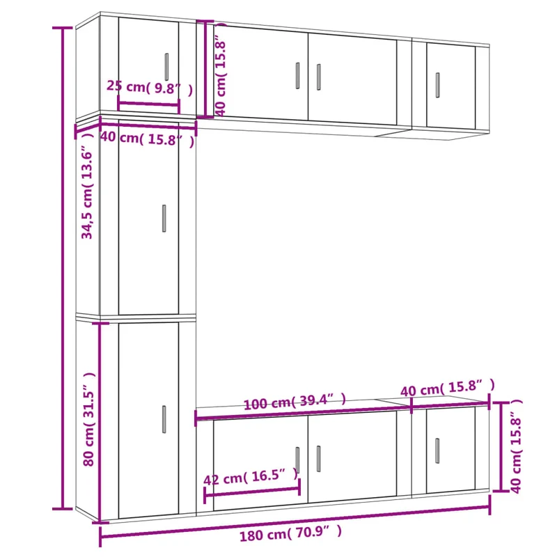 7 Piece TV Cabinet Set White Engineered Wood