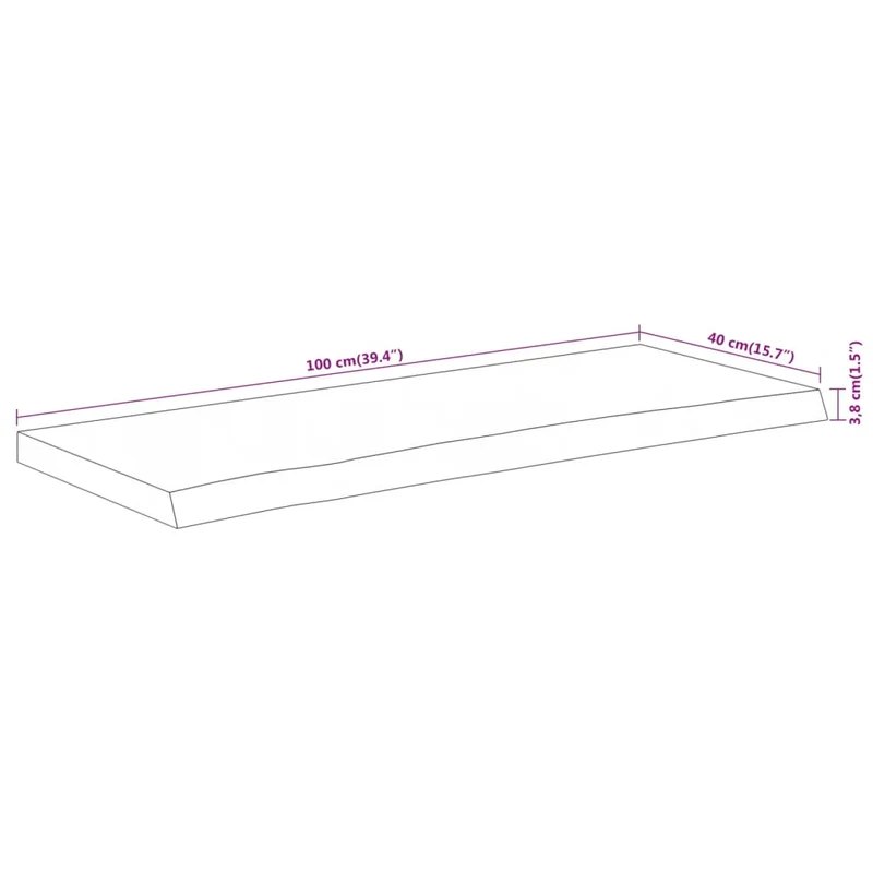 Table Top 100x40x3,8 cm Rectangular Solid Wood Acacia Live Edge