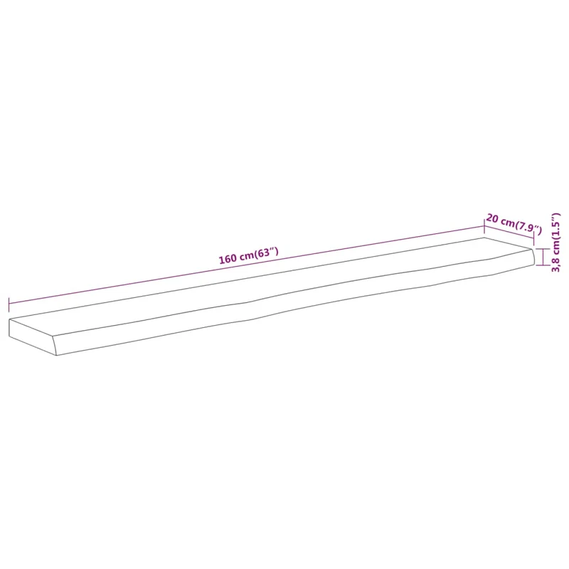 Wall Shelf 160x20x3.8cm Rectangular Solid Wood Acacia Live Edge