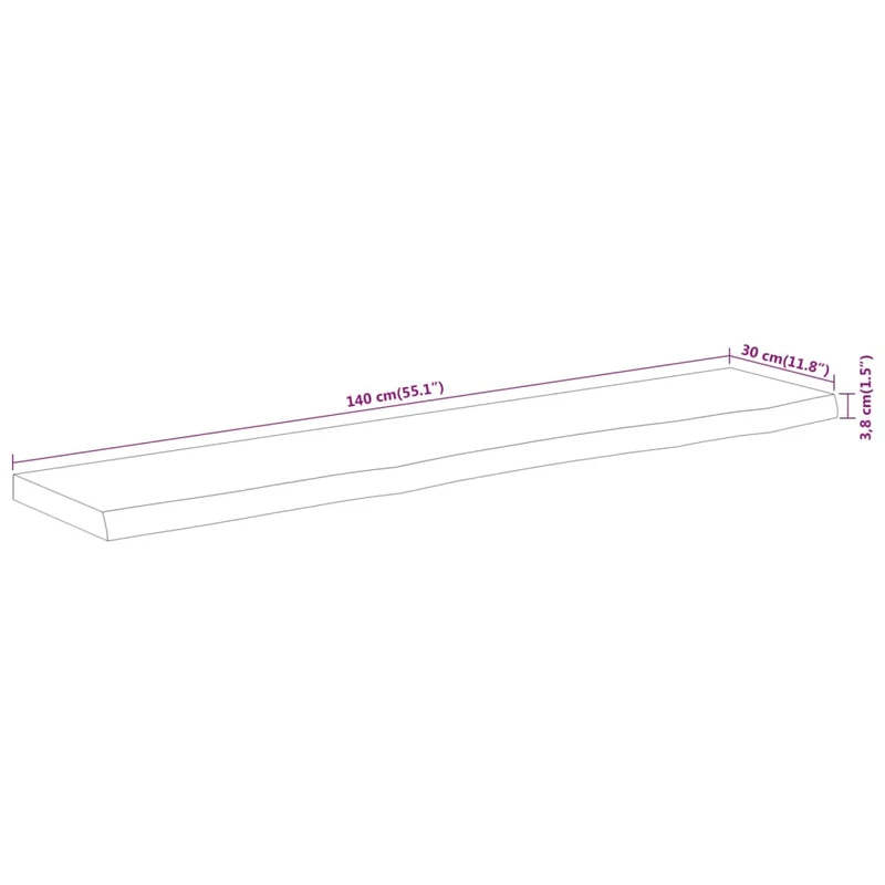 Table Top 140x30x3,8 cm Rectangular Solid Wood Acacia Live Edge
