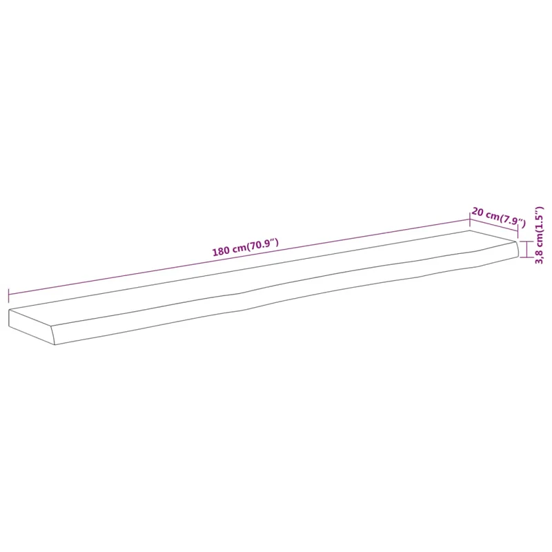 Wall Shelf 180x20x3.8cm Rectangular Solid Wood Acacia Live Edge