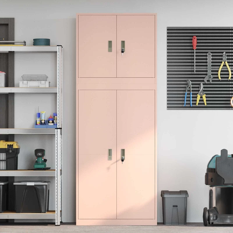 Storage Cabinet 2 pcs Pink 80 x 40 x 210 cm Steel Lockable