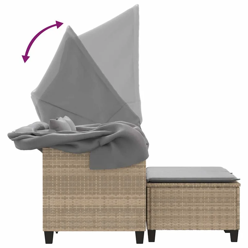 Garden Sofa 2-Seater with Canopy and Stools Beige Poly Rattan