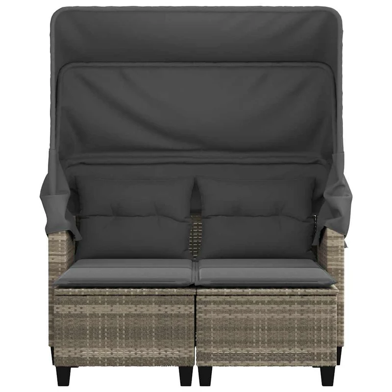 Garden Sofa 2-Seater with Canopy&Stools Light Grey Poly Rattan