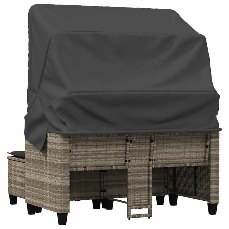 Garden Sofa 2-Seater with Canopy&Stools Light Grey Poly Rattan