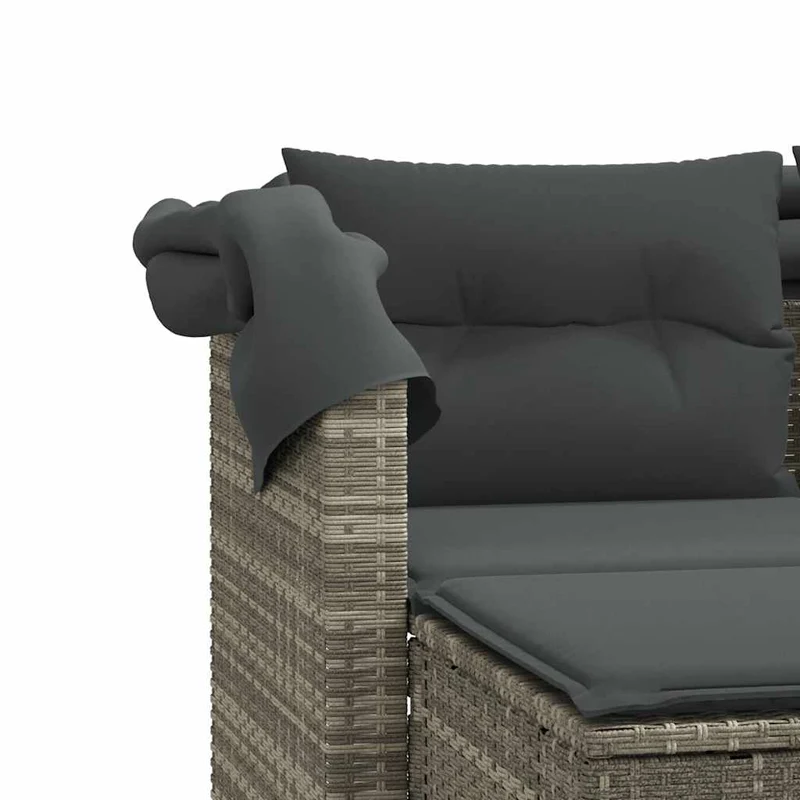 Garden Sofa 2-Seater with Canopy&Stools Light Grey Poly Rattan