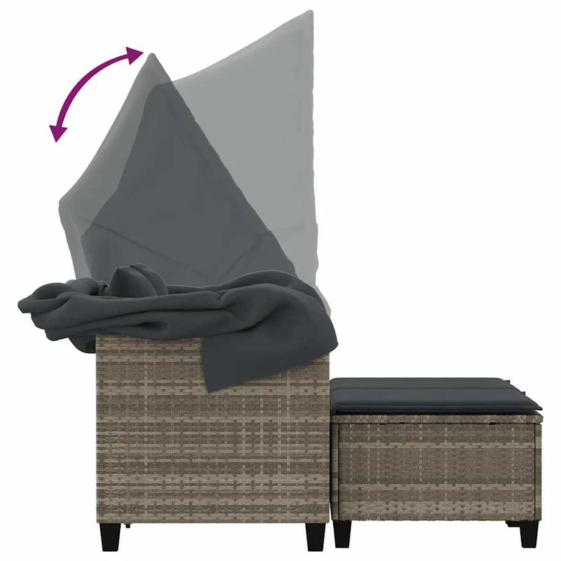Garden Sofa 2-Seater with Canopy&Stools Light Grey Poly Rattan