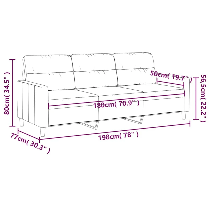 3-Seater Sofa Light Grey 180 cm Fabric