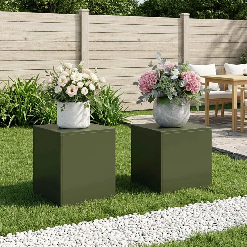 Plant Stand 2 pcs Olive Green 40 x 40 x 40 cm Steel