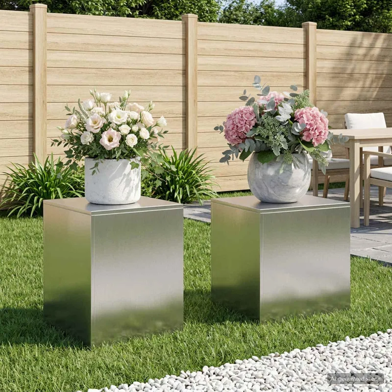 Plant Stand 2 pcs Silver 40 x 40 x 40 cm Steel