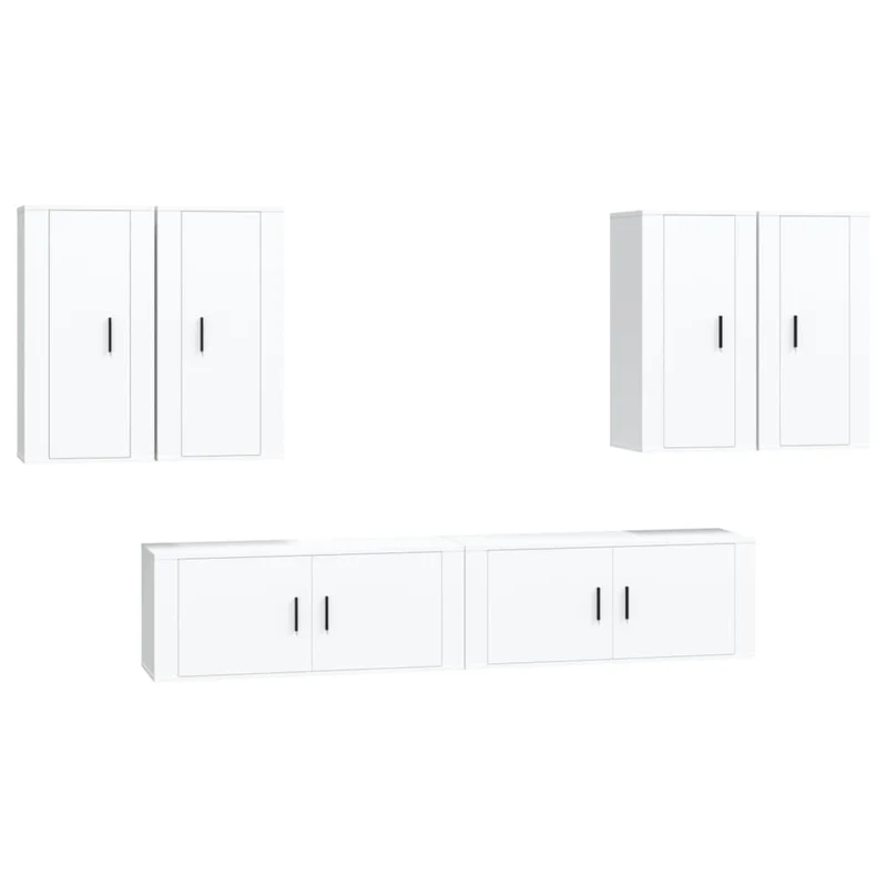 6 Piece TV Cabinet Set White Engineered Wood