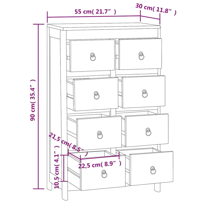 340740 vidaXL Chest of Drawers 55x30x90 cm Solid Wood Teak
