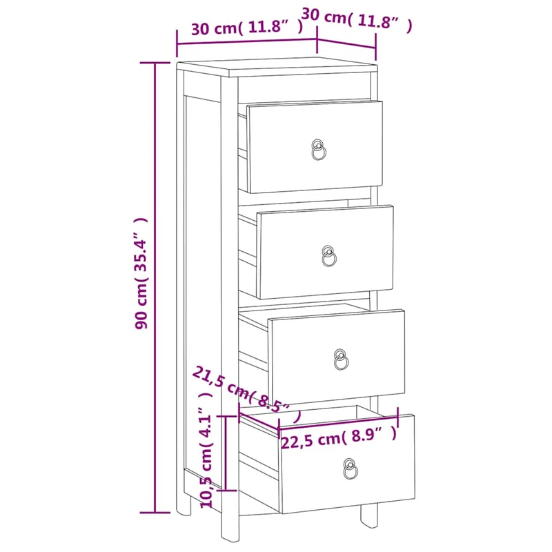 340741 vidaXL Chest of Drawers 30x30x90 cm Solid Wood Teak