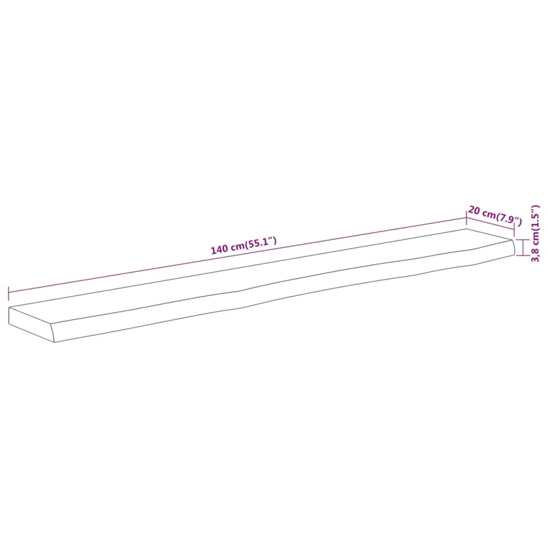 Wall Shelf 140x20x3.8cm Rectangular Solid Wood Acacia Live Edge