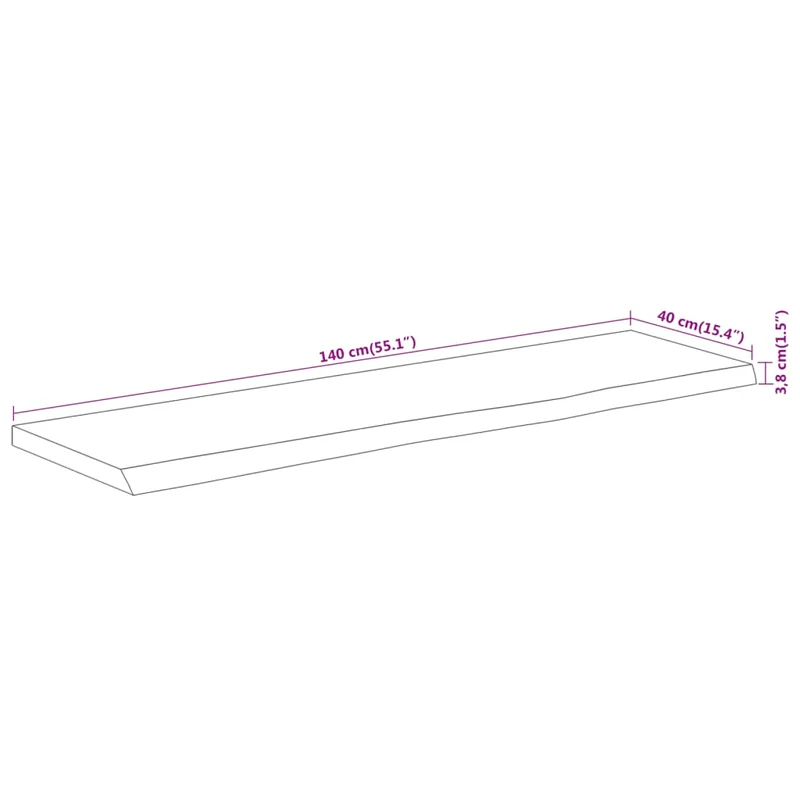 Table Top 140x40x3,8 cm Rectangular Solid Wood Acacia Live Edge