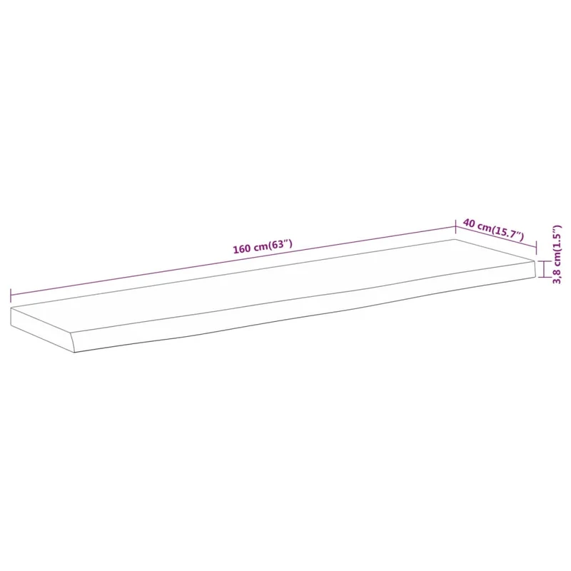 Table Top 160x40x3,8 cm Rectangular Solid Wood Acacia Live Edge