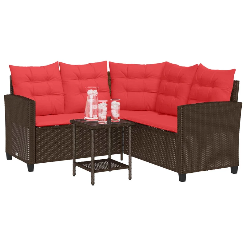 Outdoor Sofa Set 2 pcs 5-Seater Brown and Red Poly Rattan