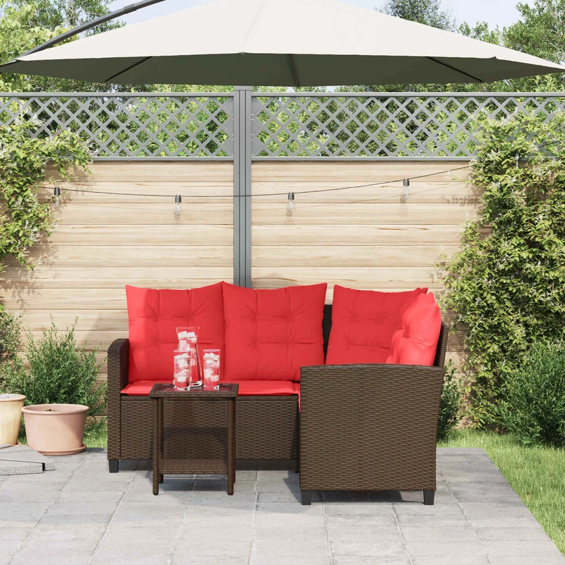 Outdoor Sofa Set 2 pcs 5-Seater Brown and Red Poly Rattan