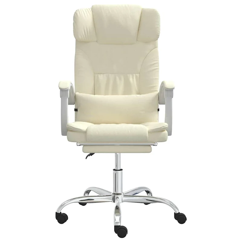 Reclining Office Chair Cream Faux Leather