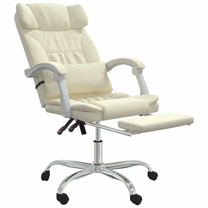 Reclining Office Chair Cream Faux Leather