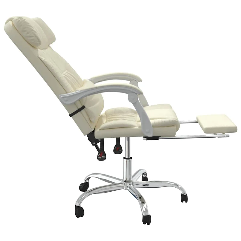 Reclining Office Chair Cream Faux Leather
