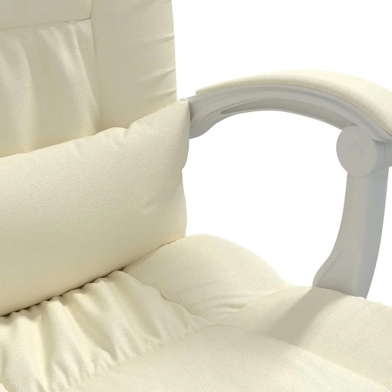 Reclining Office Chair Cream Faux Leather