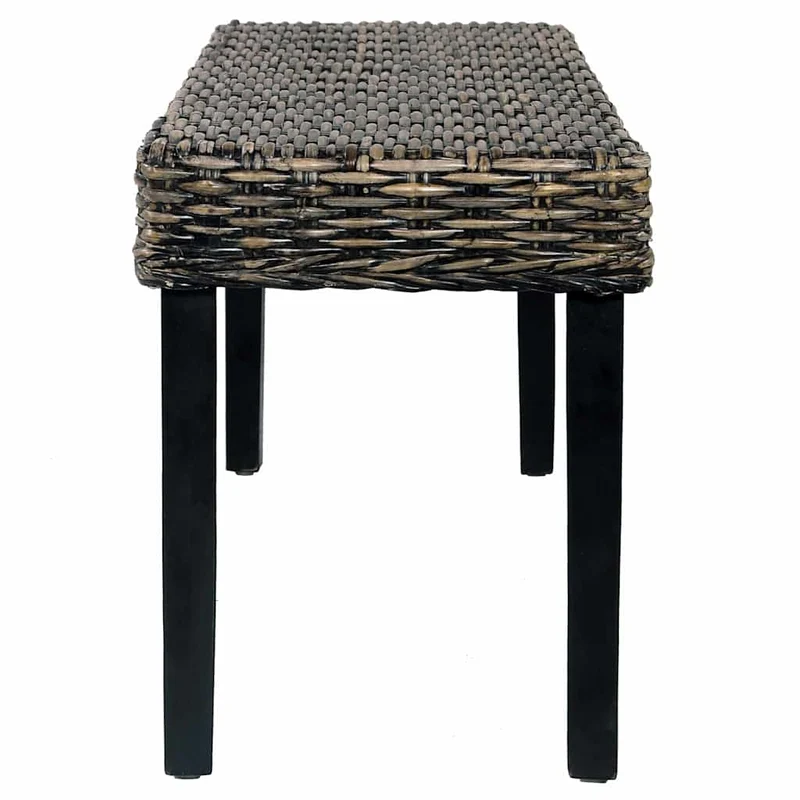 285790 vidaXL Bench 110 cm Black Natural Kubu Rattan and Solid Mahogany Wood