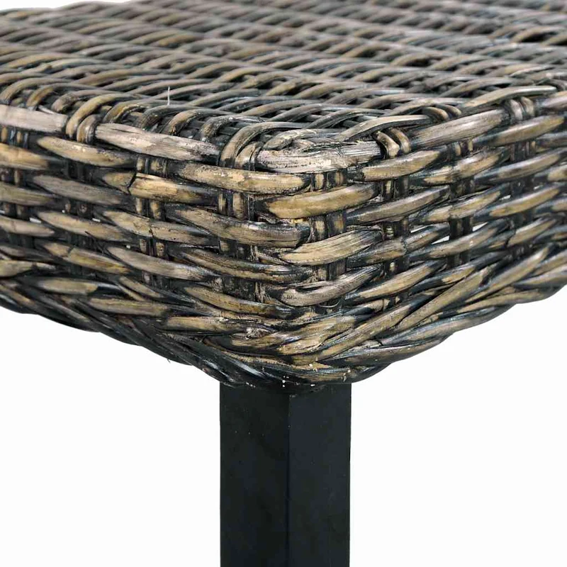 285790 vidaXL Bench 110 cm Black Natural Kubu Rattan and Solid Mahogany Wood