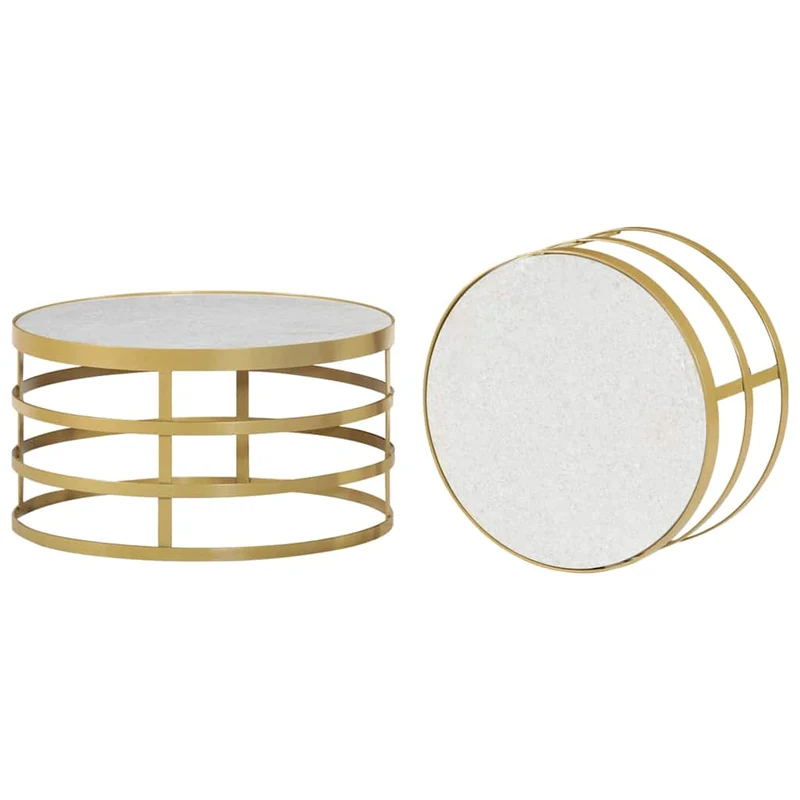 285911 vidaXL 2 Piece Coffee Table Set Marble Brass and White