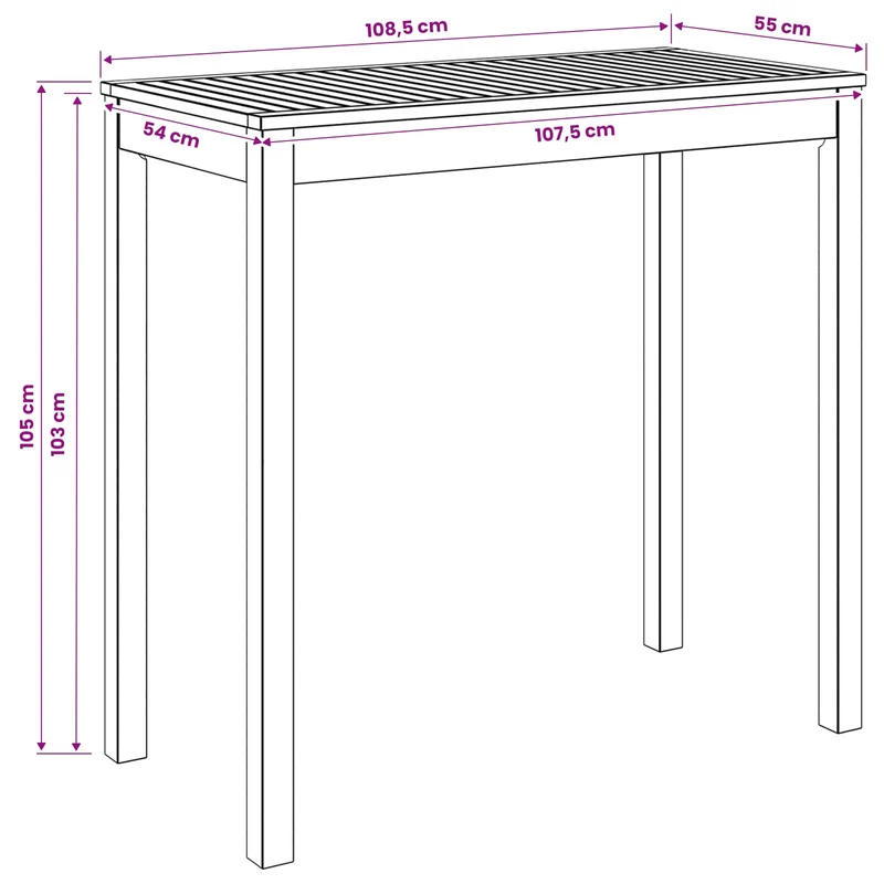 Garden Bar Table Whitewash 108.5 x 55 x 105 cm