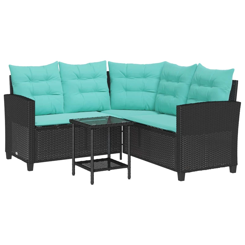 Garden Sofa 2 pcs 5-Seater Black and Turquoise Poly rattan