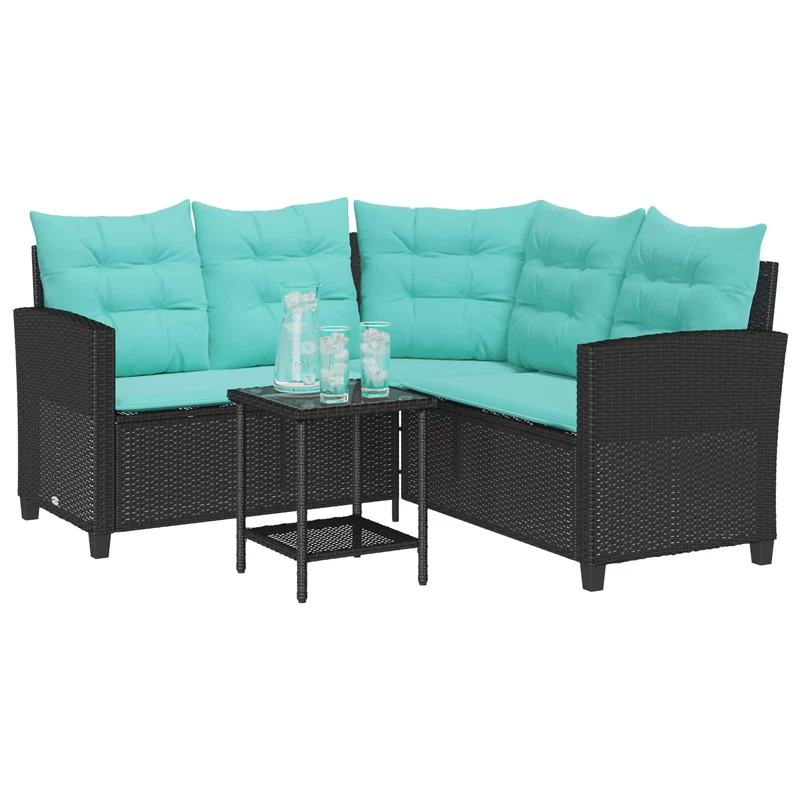 Garden Sofa 2 pcs 5-Seater Black and Turquoise Poly rattan