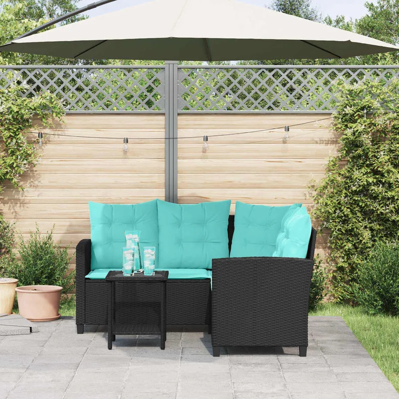 Garden Sofa 2 pcs 5-Seater Black and Turquoise Poly rattan
