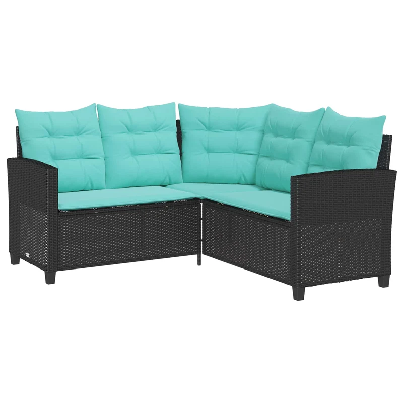 Garden Sofa 2 pcs 5-Seater Black and Turquoise Poly rattan