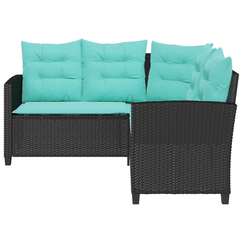 Garden Sofa 2 pcs 5-Seater Black and Turquoise Poly rattan