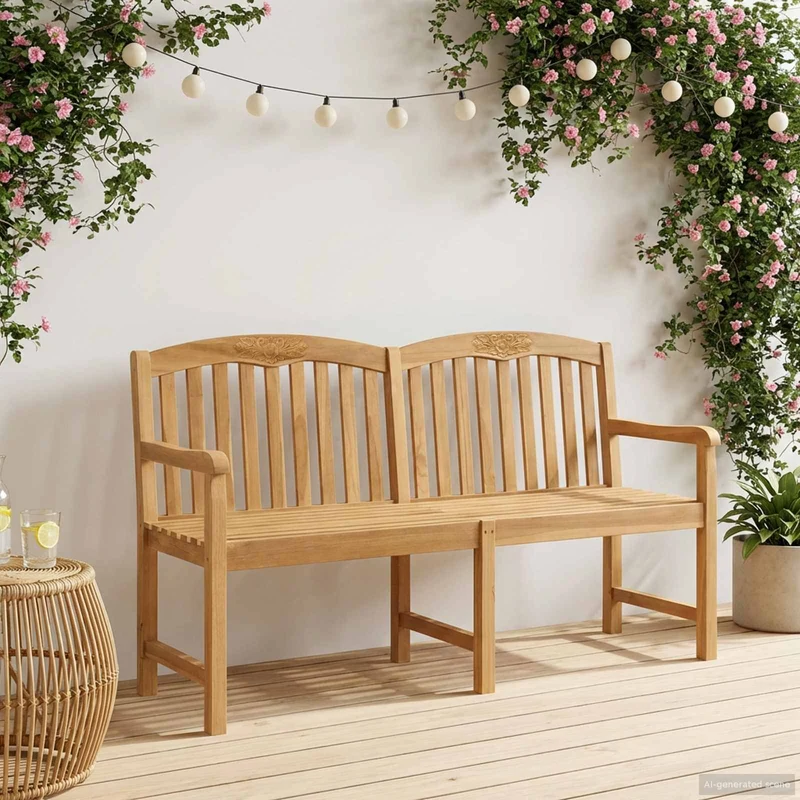 Handcarved Rose Bench 180 x 61 x 90 cm Solid Teak Wood Natural