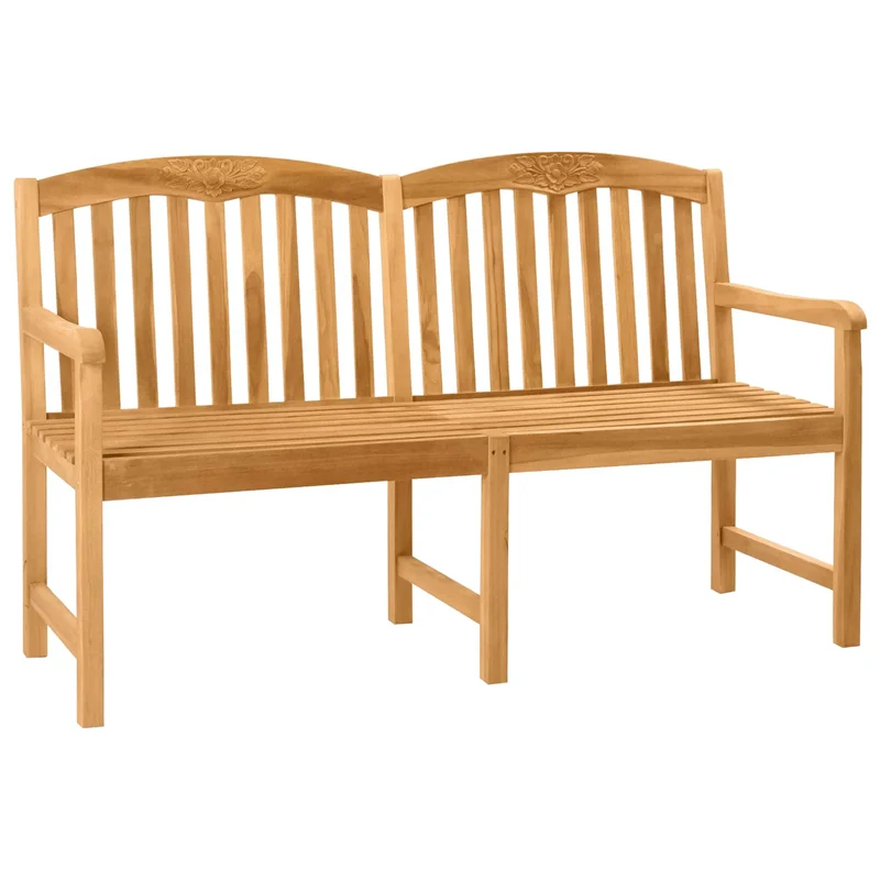 Handcarved Rose Bench 180 x 61 x 90 cm Solid Teak Wood Natural