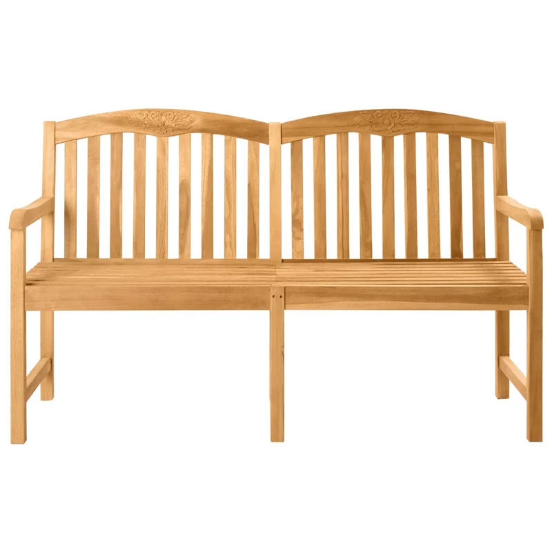 Handcarved Rose Bench 180 x 61 x 90 cm Solid Teak Wood Natural