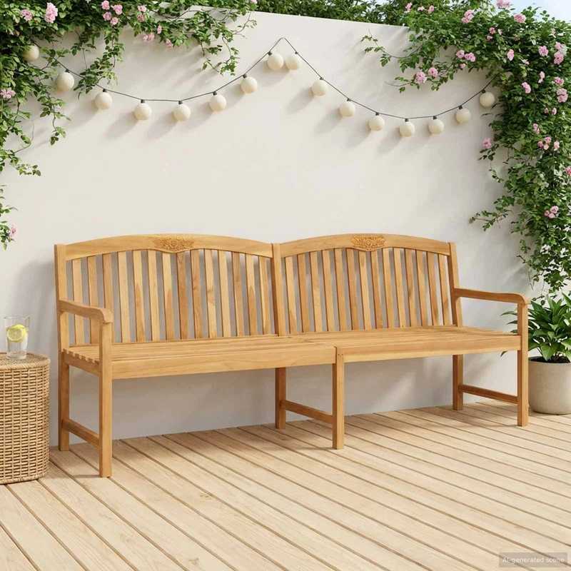 Handcarved Rose Bench 228 x 60 x 90 cm Solid Teak Wood Natural