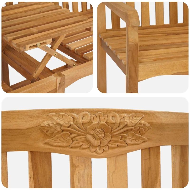 Handcarved Rose Bench 150.5 x 60 x 95 cm Solid Teak Wood